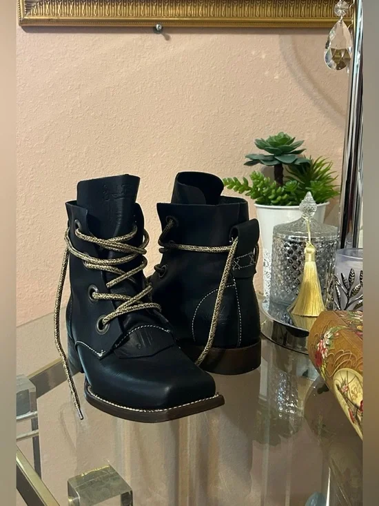 John Fluevog Paul Black Leather Combat Lace-Up Ankle Boots Size 5/6.5 - Picture 11 of 16